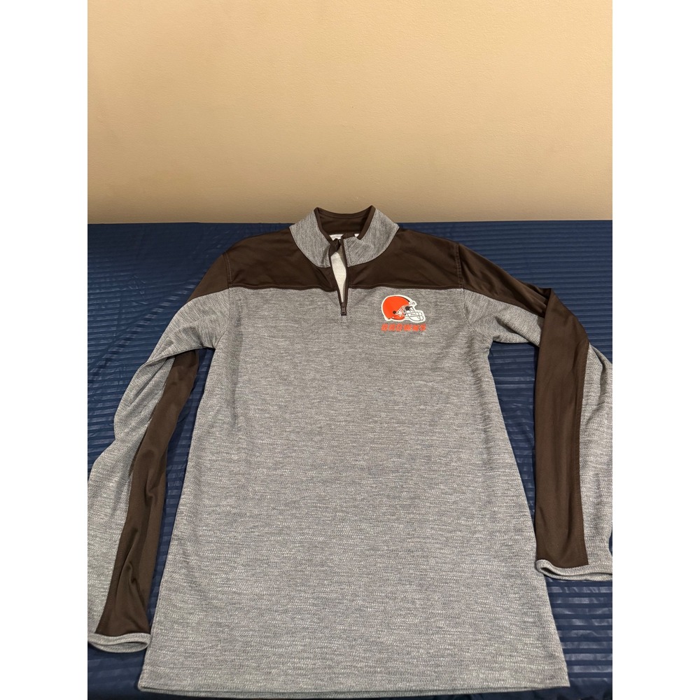 NFL Team Apparel Cleveland Browns Quarter Zip Pullover Mens Medium Gray Brown